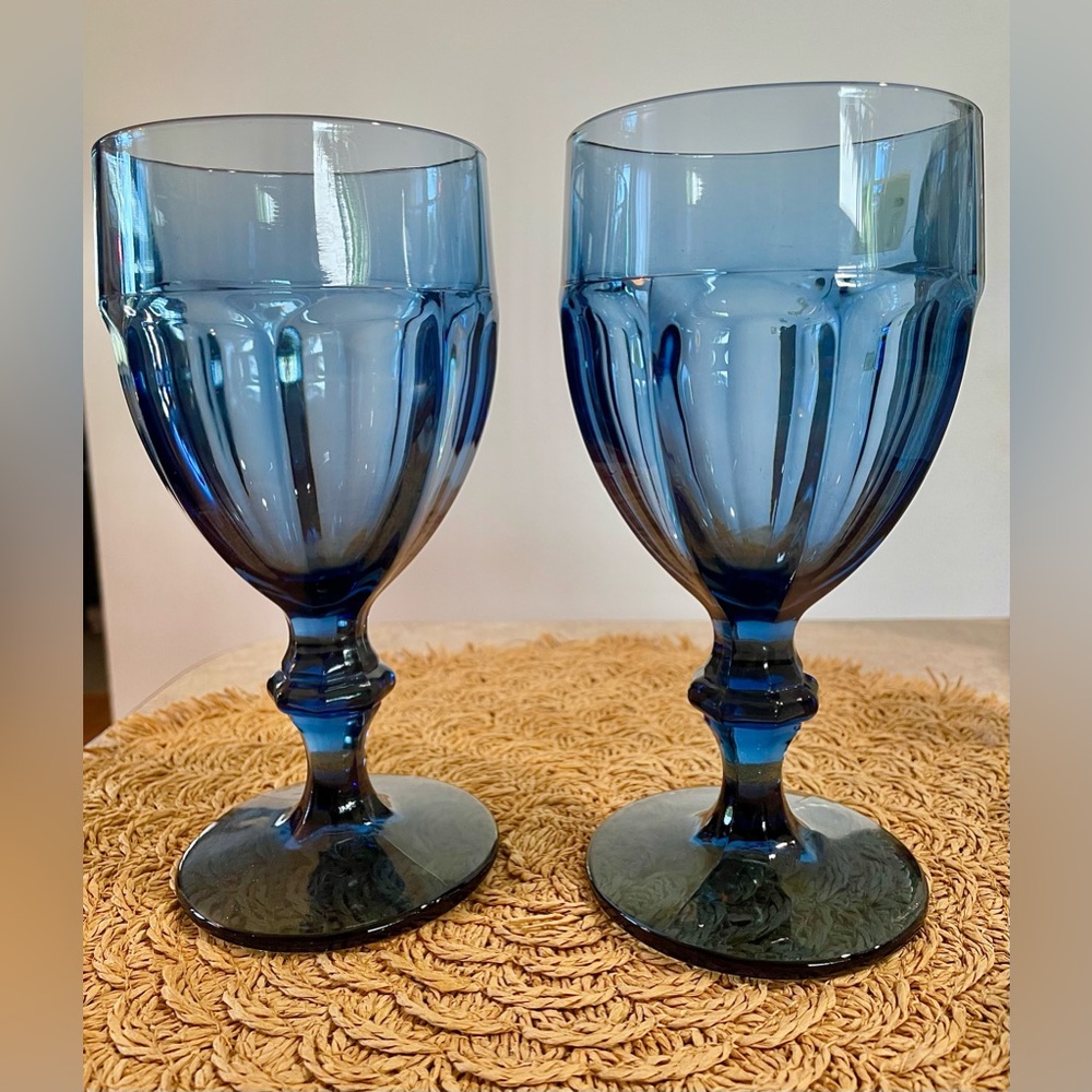 Libbey Duratuff Gibralter Dusky Blue Water Goblets, pair of 2 drinking glasses